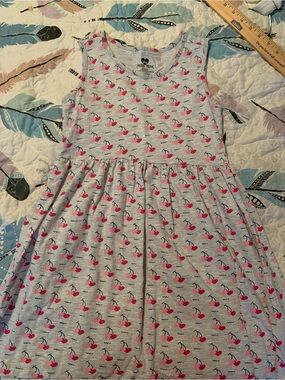 Girls Sleeveless Cherry Print Dress - Pink on Heather Gray